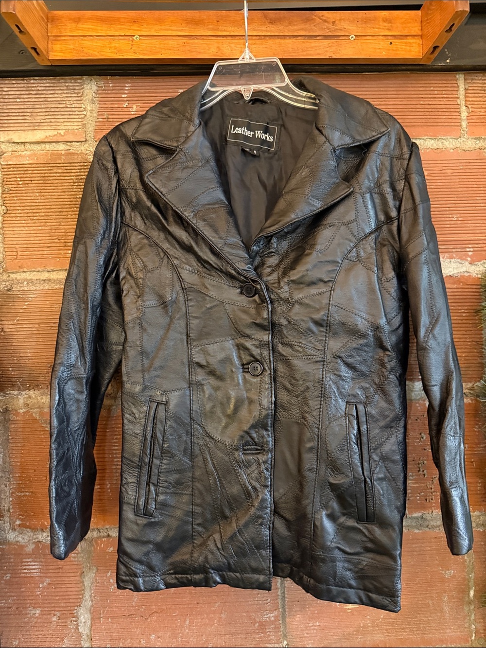 Women's Black Leather Button Jacket